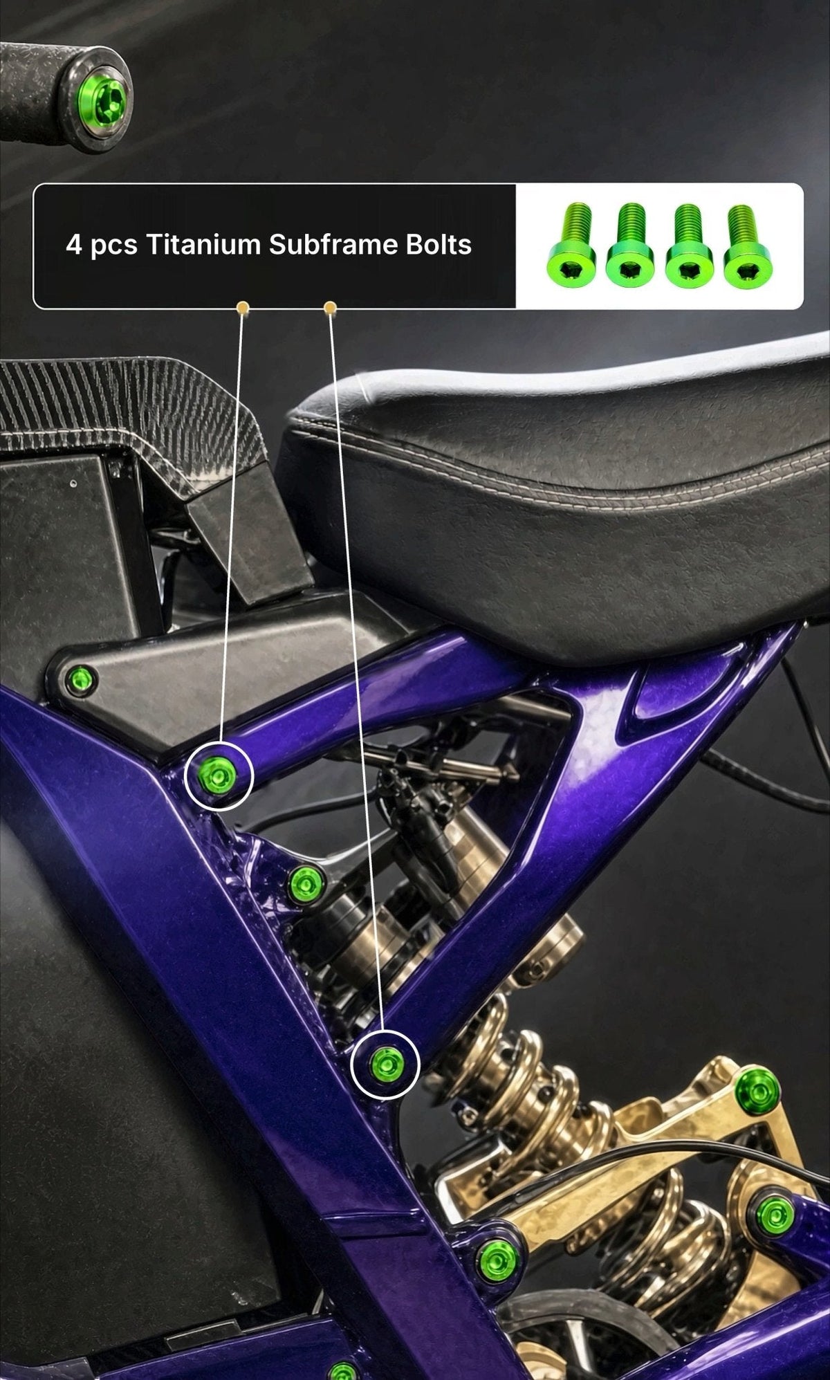 Titanium Seat Subframe Bolts | E-Moto Rear Subframe Hardware