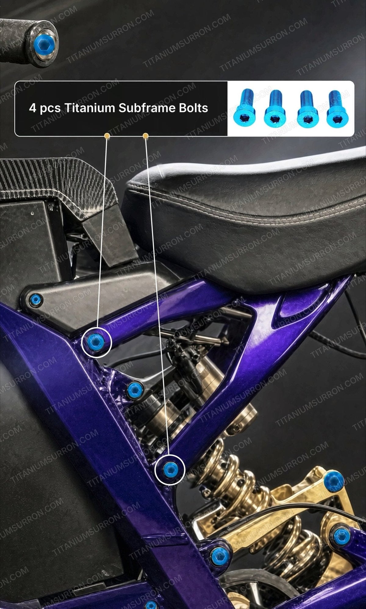 Titanium Seat Subframe Bolts | E-Moto Rear Subframe Hardware