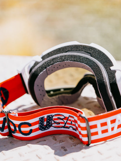 Patriot Helios Goggles | Havoc USA, White and Blue Crystal HD | Off-Road and Motocross Riders