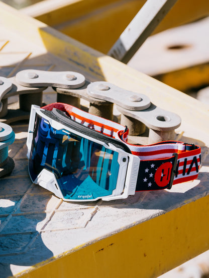 Patriot Helios Goggles | Havoc USA, White and Blue Crystal HD | Off-Road and Motocross Riders